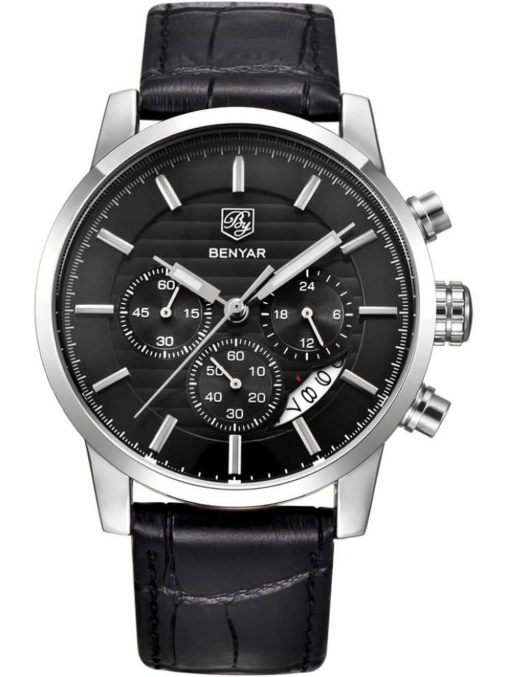 Men's Black Analog Quartz Leather Strap Chronograph Sport Waterproof Wrist Watch